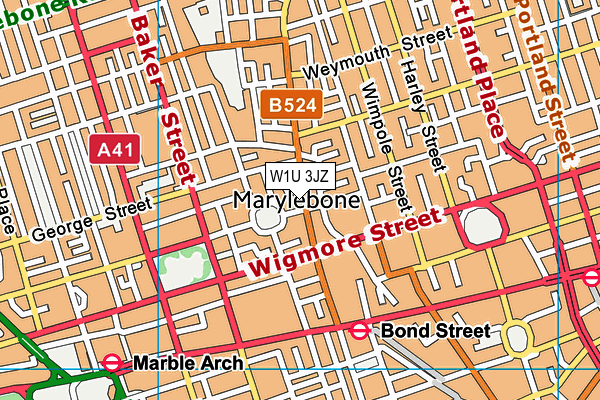 W1U 3JZ map - OS VectorMap District (Ordnance Survey)