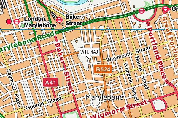 W1U 4AJ map - OS VectorMap District (Ordnance Survey)