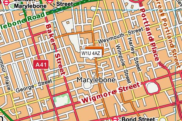 W1U 4AZ map - OS VectorMap District (Ordnance Survey) W1U 4AZ map - OS VectorMap District (Ordnance Survey)