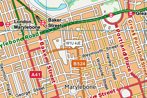 W1U 4JE map - OS VectorMap District (Ordnance Survey)