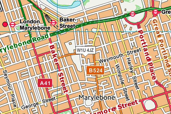 W1U 4JZ map - OS VectorMap District (Ordnance Survey)