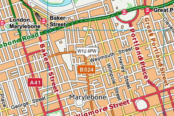 W1U 4PW map - OS VectorMap District (Ordnance Survey)
