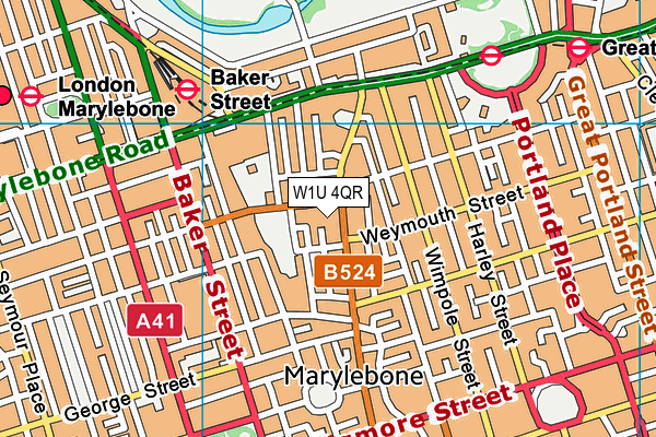 W1U 4QR map - OS VectorMap District (Ordnance Survey)
