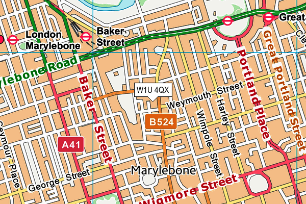 W1U 4QX map - OS VectorMap District (Ordnance Survey)