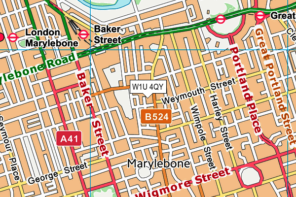 W1U 4QY map - OS VectorMap District (Ordnance Survey)