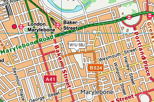 W1U 5BJ map - OS VectorMap District (Ordnance Survey)