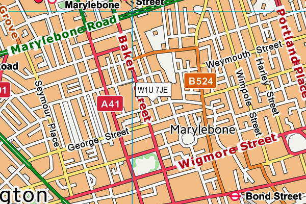 W1U 7JE map - OS VectorMap District (Ordnance Survey)
