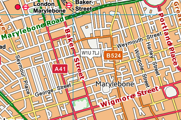 W1U 7LJ map - OS VectorMap District (Ordnance Survey)
