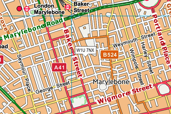 W1U 7NX map - OS VectorMap District (Ordnance Survey)