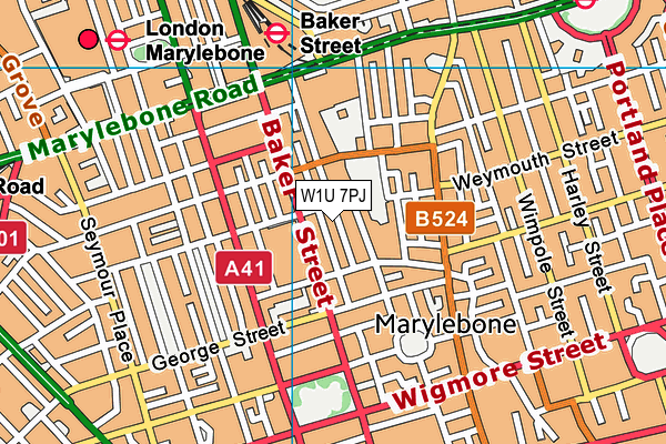 W1U 7PJ map - OS VectorMap District (Ordnance Survey)