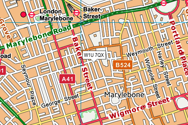 W1U 7QX map - OS VectorMap District (Ordnance Survey)