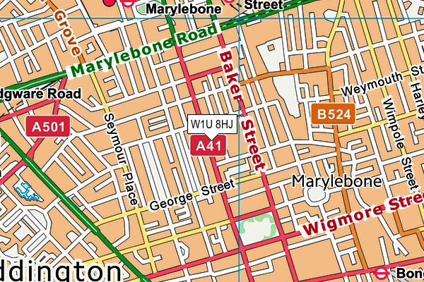 W1U 8HJ map - OS VectorMap District (Ordnance Survey)