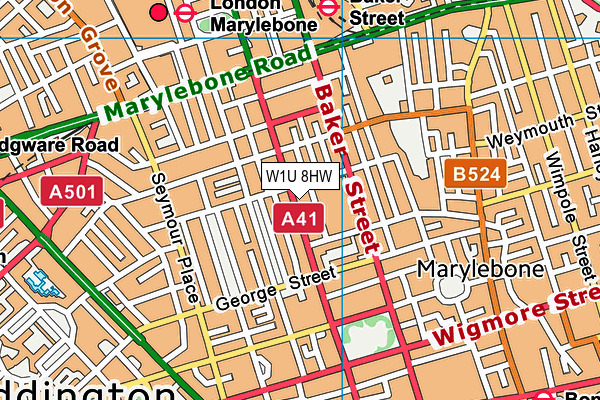 W1U 8HW map - OS VectorMap District (Ordnance Survey)