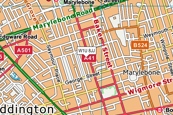 W1U 8JJ map - OS VectorMap District (Ordnance Survey)