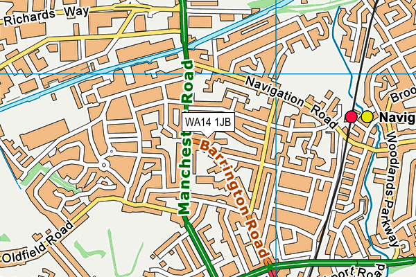 WA14 1JB map - OS VectorMap District (Ordnance Survey) WA14 1JB map - OS VectorMap District (Ordnance Survey)