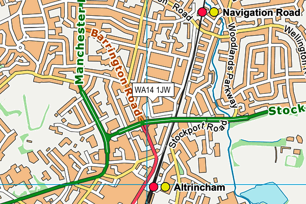 WA14 1JW map - OS VectorMap District (Ordnance Survey)