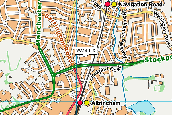 WA14 1JX map - OS VectorMap District (Ordnance Survey)