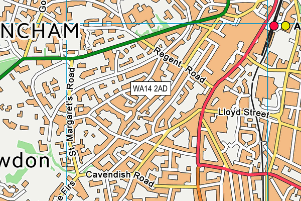 WA14 2AD map - OS VectorMap District (Ordnance Survey) WA14 2AD map - OS VectorMap District (Ordnance Survey)