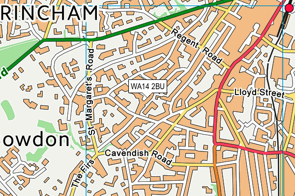 WA14 2BU map - OS VectorMap District (Ordnance Survey)