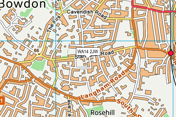 WA14 2JW map - OS VectorMap District (Ordnance Survey) WA14 2JW map - OS VectorMap District (Ordnance Survey)