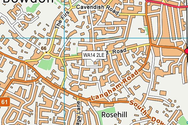 WA14 2LE map - OS VectorMap District (Ordnance Survey) WA14 2LE map - OS VectorMap District (Ordnance Survey)