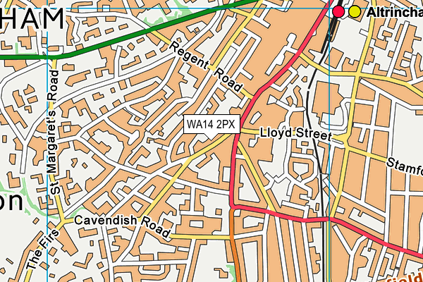 WA14 2PX map - OS VectorMap District (Ordnance Survey) WA14 2PX map - OS VectorMap District (Ordnance Survey)