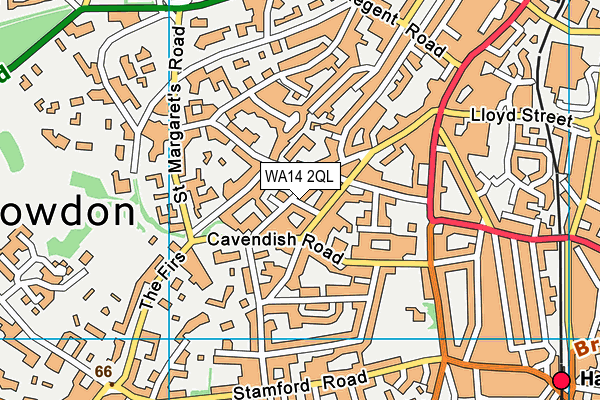 WA14 2QL map - OS VectorMap District (Ordnance Survey)