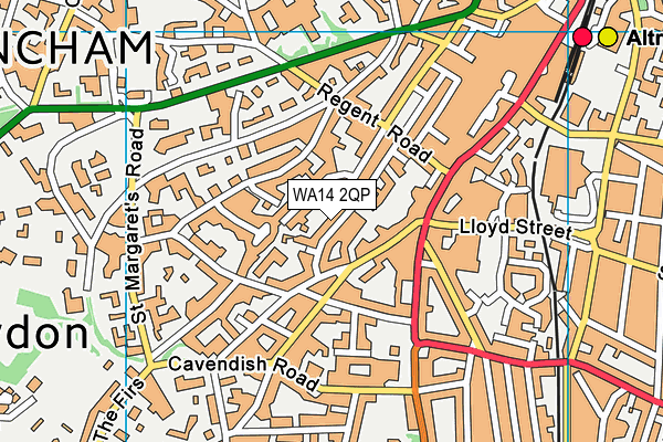 WA14 2QP map - OS VectorMap District (Ordnance Survey)