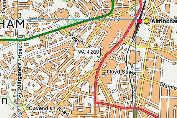 WA14 2QU map - OS VectorMap District (Ordnance Survey) WA14 2QU map - OS VectorMap District (Ordnance Survey)