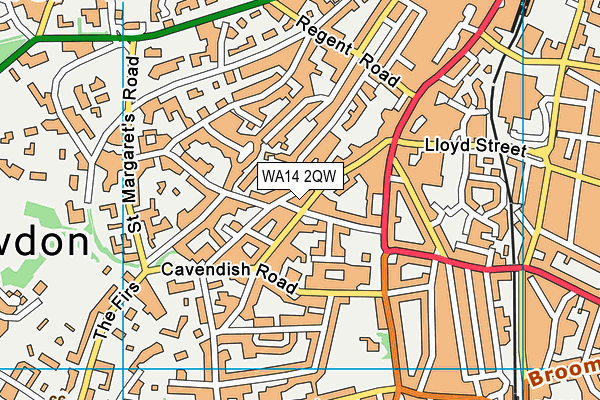 WA14 2QW map - OS VectorMap District (Ordnance Survey)