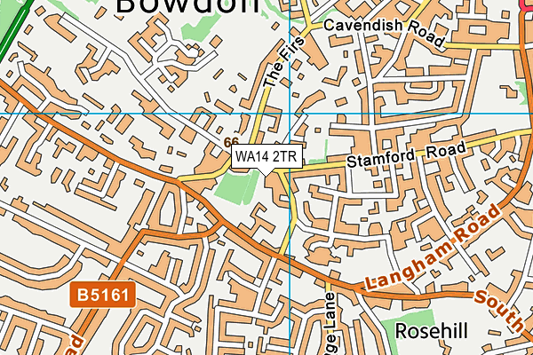 WA14 2TR map - OS VectorMap District (Ordnance Survey) WA14 2TR map - OS VectorMap District (Ordnance Survey)
