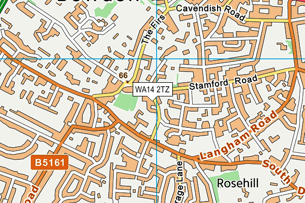 WA14 2TZ map - OS VectorMap District (Ordnance Survey) WA14 2TZ map - OS VectorMap District (Ordnance Survey)