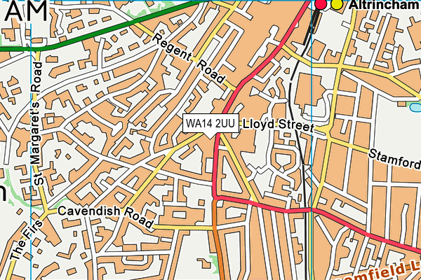 WA14 2UU map - OS VectorMap District (Ordnance Survey) WA14 2UU map - OS VectorMap District (Ordnance Survey)