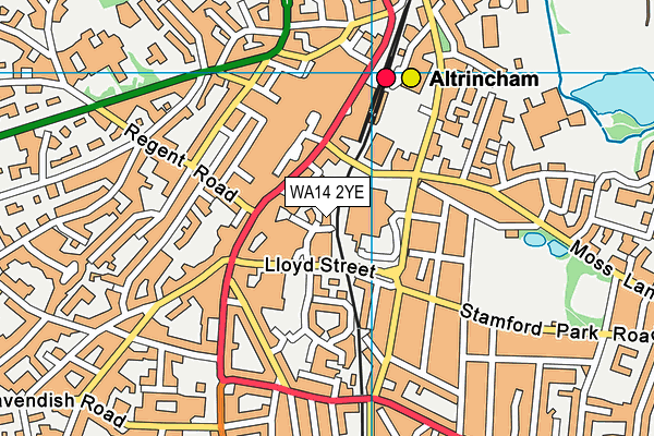 WA14 2YE map - OS VectorMap District (Ordnance Survey)