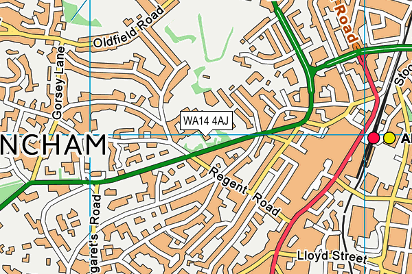 WA14 4AJ map - OS VectorMap District (Ordnance Survey) WA14 4AJ map - OS VectorMap District (Ordnance Survey)