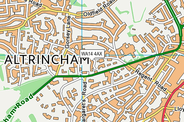 WA14 4AX map - OS VectorMap District (Ordnance Survey) WA14 4AX map - OS VectorMap District (Ordnance Survey)
