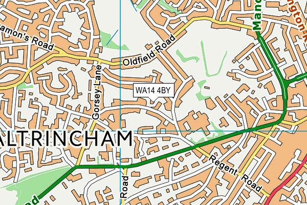 WA14 4BY map - OS VectorMap District (Ordnance Survey)