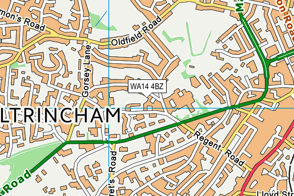 WA14 4BZ map - OS VectorMap District (Ordnance Survey) WA14 4BZ map - OS VectorMap District (Ordnance Survey)