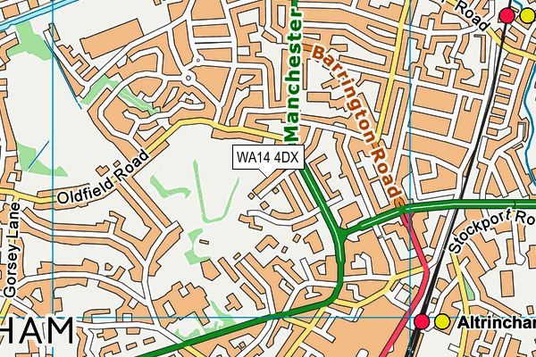 WA14 4DX map - OS VectorMap District (Ordnance Survey) WA14 4DX map - OS VectorMap District (Ordnance Survey)