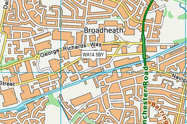 WA14 5BY map - OS VectorMap District (Ordnance Survey) WA14 5BY map - OS VectorMap District (Ordnance Survey)