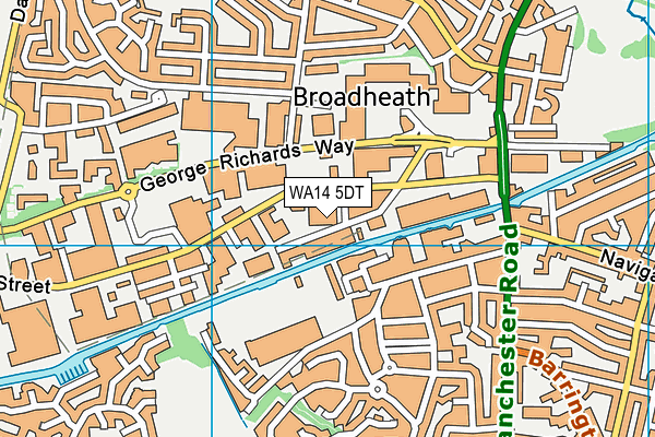 WA14 5DT map - OS VectorMap District (Ordnance Survey) WA14 5DT map - OS VectorMap District (Ordnance Survey)
