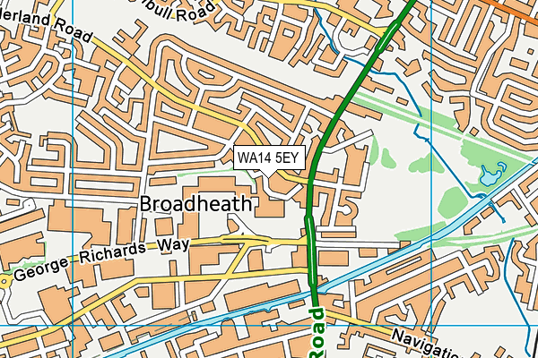 WA14 5EY map - OS VectorMap District (Ordnance Survey) WA14 5EY map - OS VectorMap District (Ordnance Survey)
