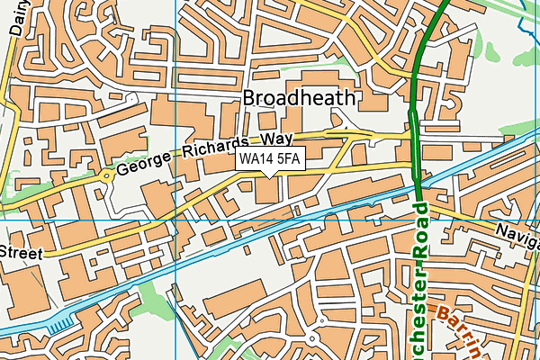 WA14 5FA map - OS VectorMap District (Ordnance Survey) WA14 5FA map - OS VectorMap District (Ordnance Survey)