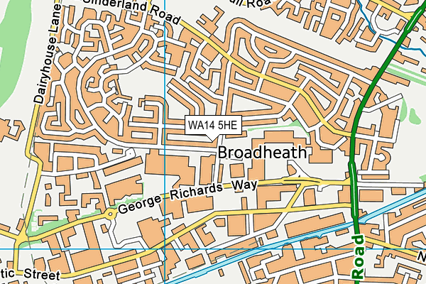 WA14 5HE map - OS VectorMap District (Ordnance Survey)