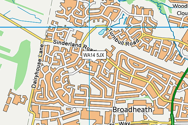 WA14 5JX map - OS VectorMap District (Ordnance Survey)