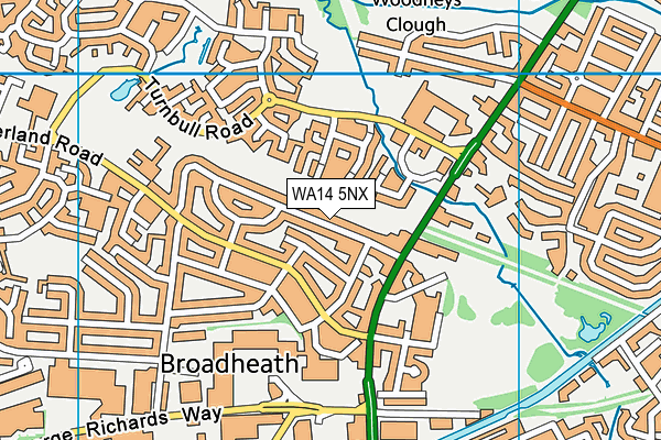 WA14 5NX map - OS VectorMap District (Ordnance Survey) WA14 5NX map - OS VectorMap District (Ordnance Survey)