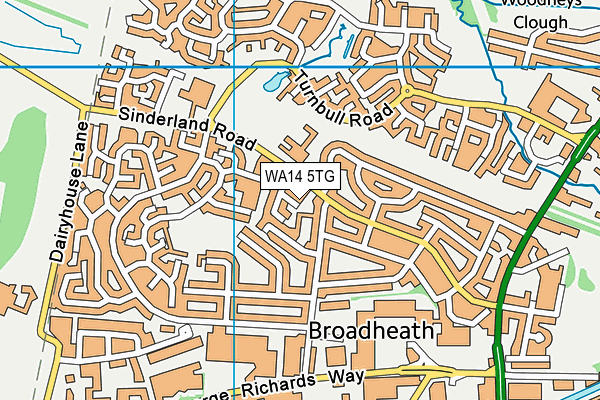 WA14 5TG map - OS VectorMap District (Ordnance Survey) WA14 5TG map - OS VectorMap District (Ordnance Survey)