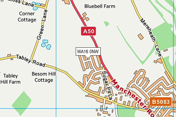 WA16 0NW map - OS VectorMap District (Ordnance Survey) WA16 0NW map - OS VectorMap District (Ordnance Survey)