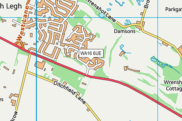 WA16 6UE map - OS VectorMap District (Ordnance Survey)
