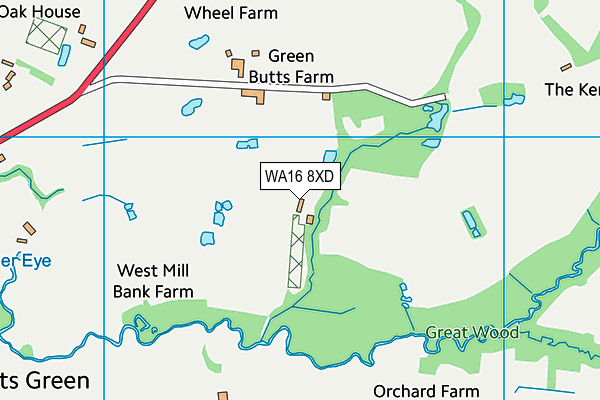 WA16 8XD map - OS VectorMap District (Ordnance Survey)